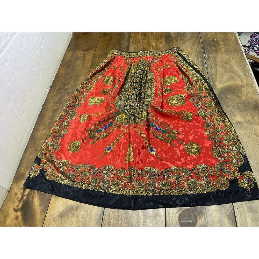 Vintage Howard Wolf Womens Size 8 Red Decorative Maxi Skirt